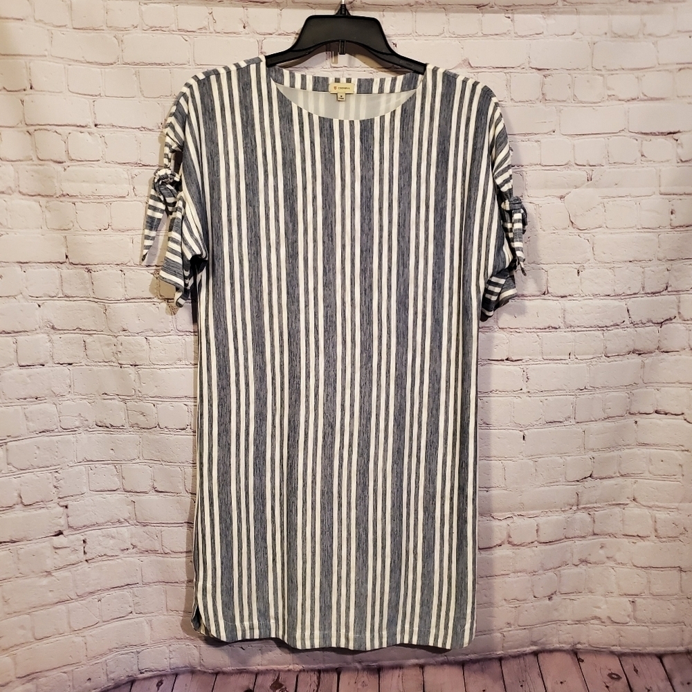 Cremieux Lana Linen Beige /Ivory Stripe Shift Dress